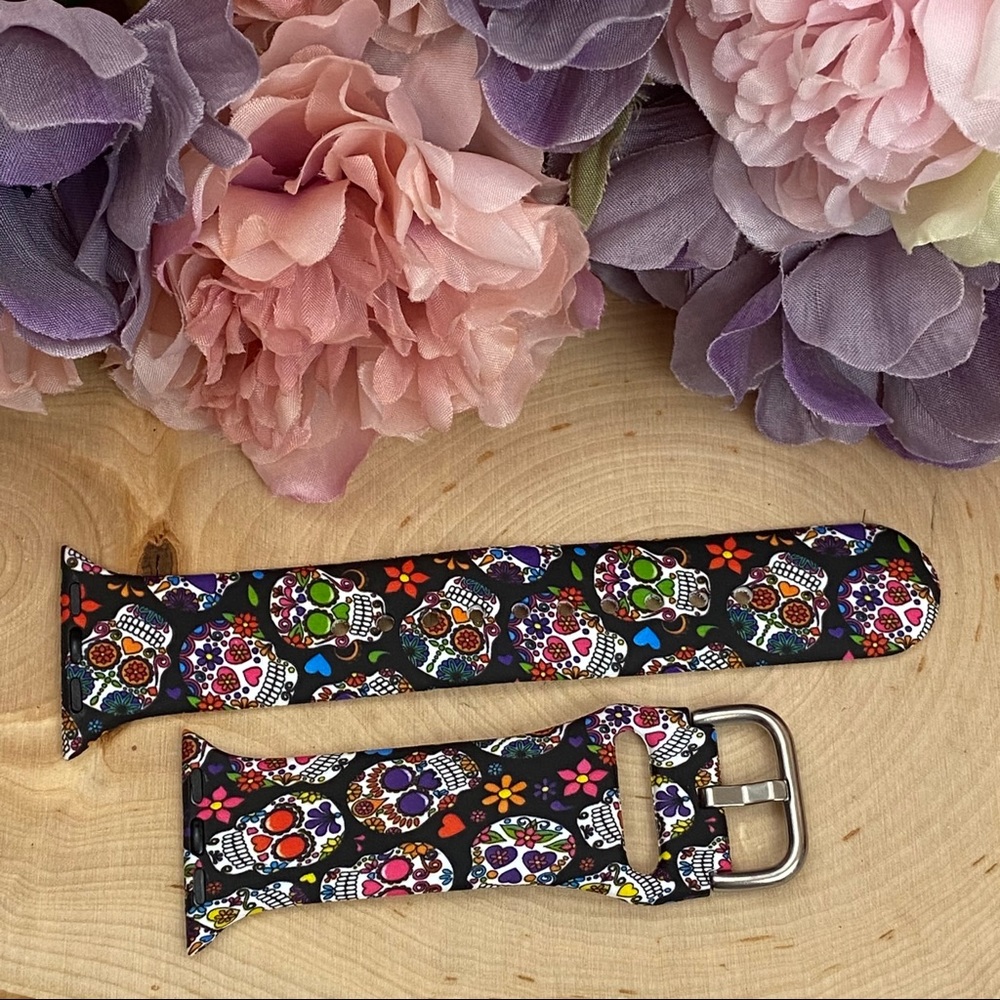 Colorful Day of the Dead Sugar Skull Silicone Watchband for Apple - Picture 10 of 13